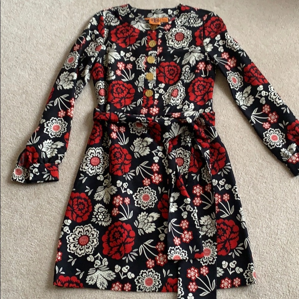 Tory Burch Black and Red Floral Mini Dress